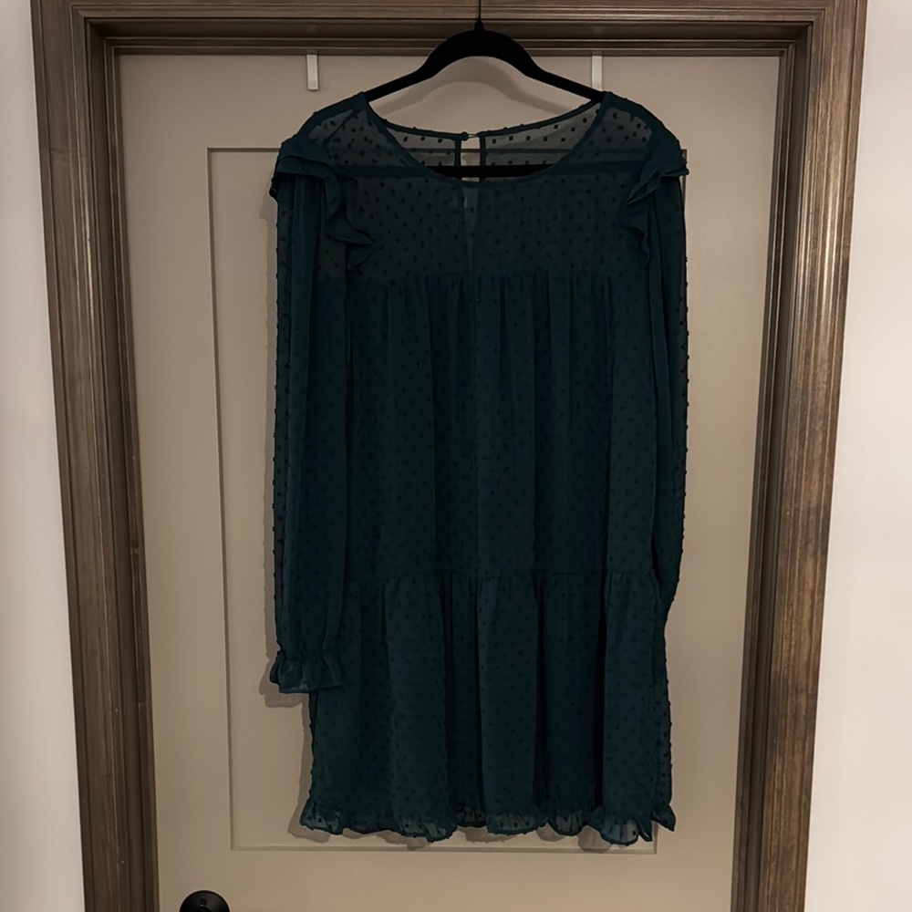 Crystal Doll Green Babydoll Dress with Bishop Sleeves
